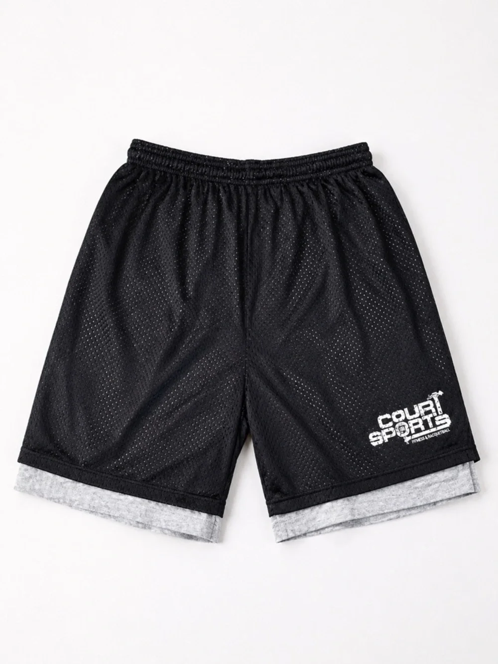 Vintage ROBINSON APPAREL Mens Double Layer Mesh Gym Shorts USA Black Gray  L